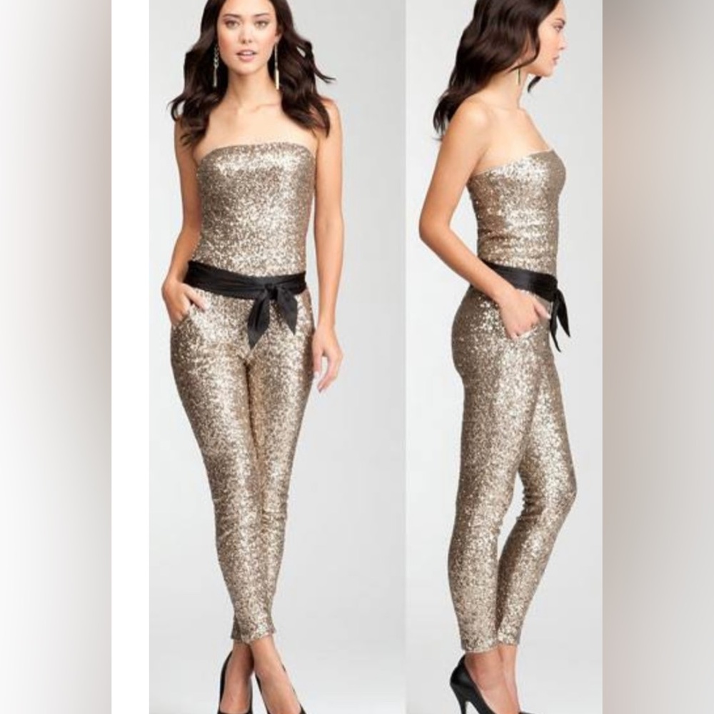 Gold Sequin Bebe Jumpsuit - L - PERFECT Barbie Costume